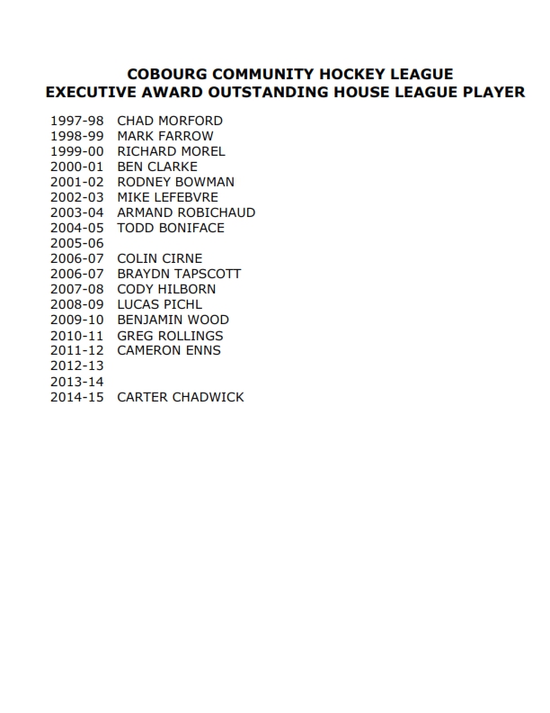 T&P-26a Executive Award -Outstanding House League Player
