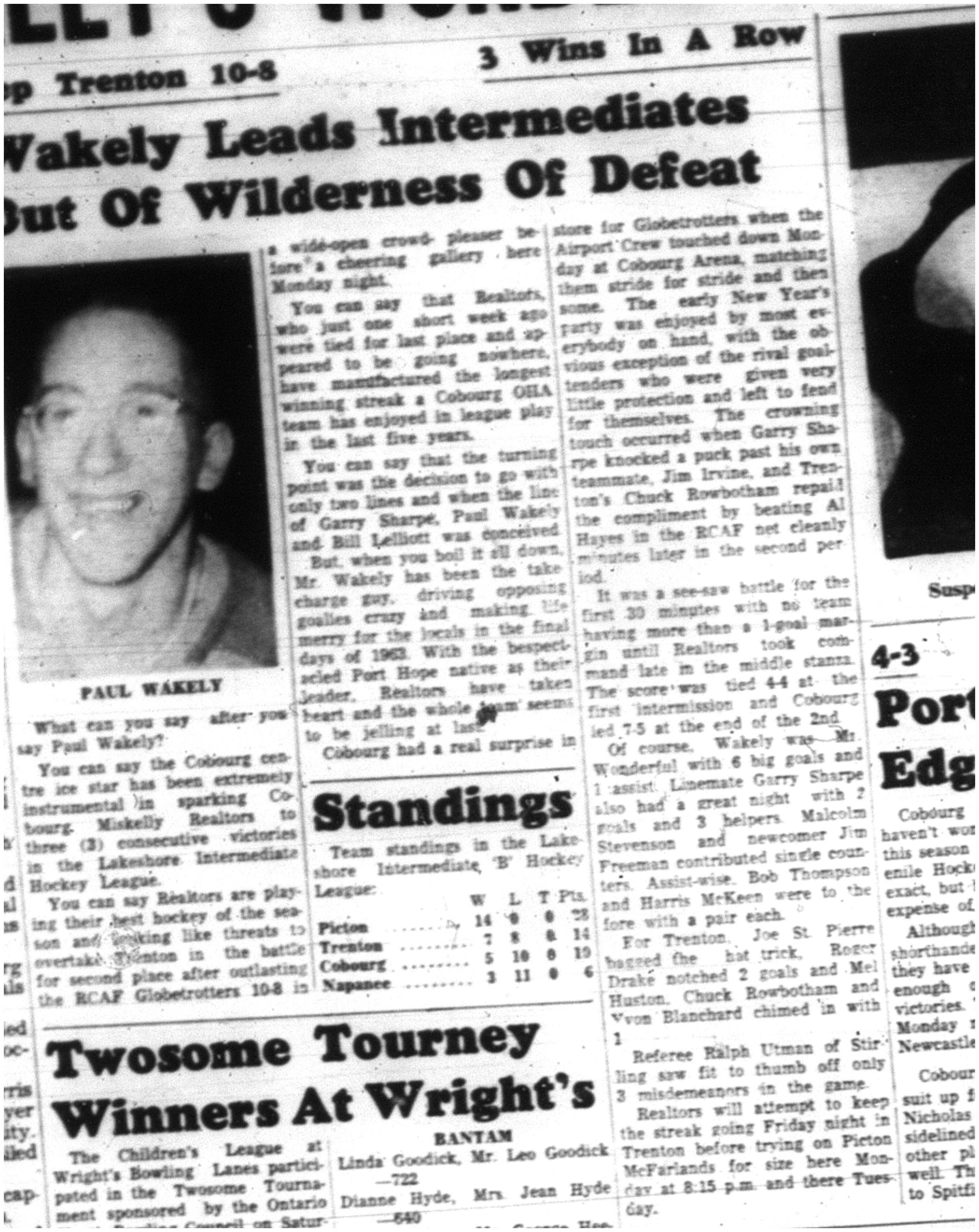 1964-01-01 Hockey - Mens -Paul Wakely- Lakeshore Intermediate Hockey League