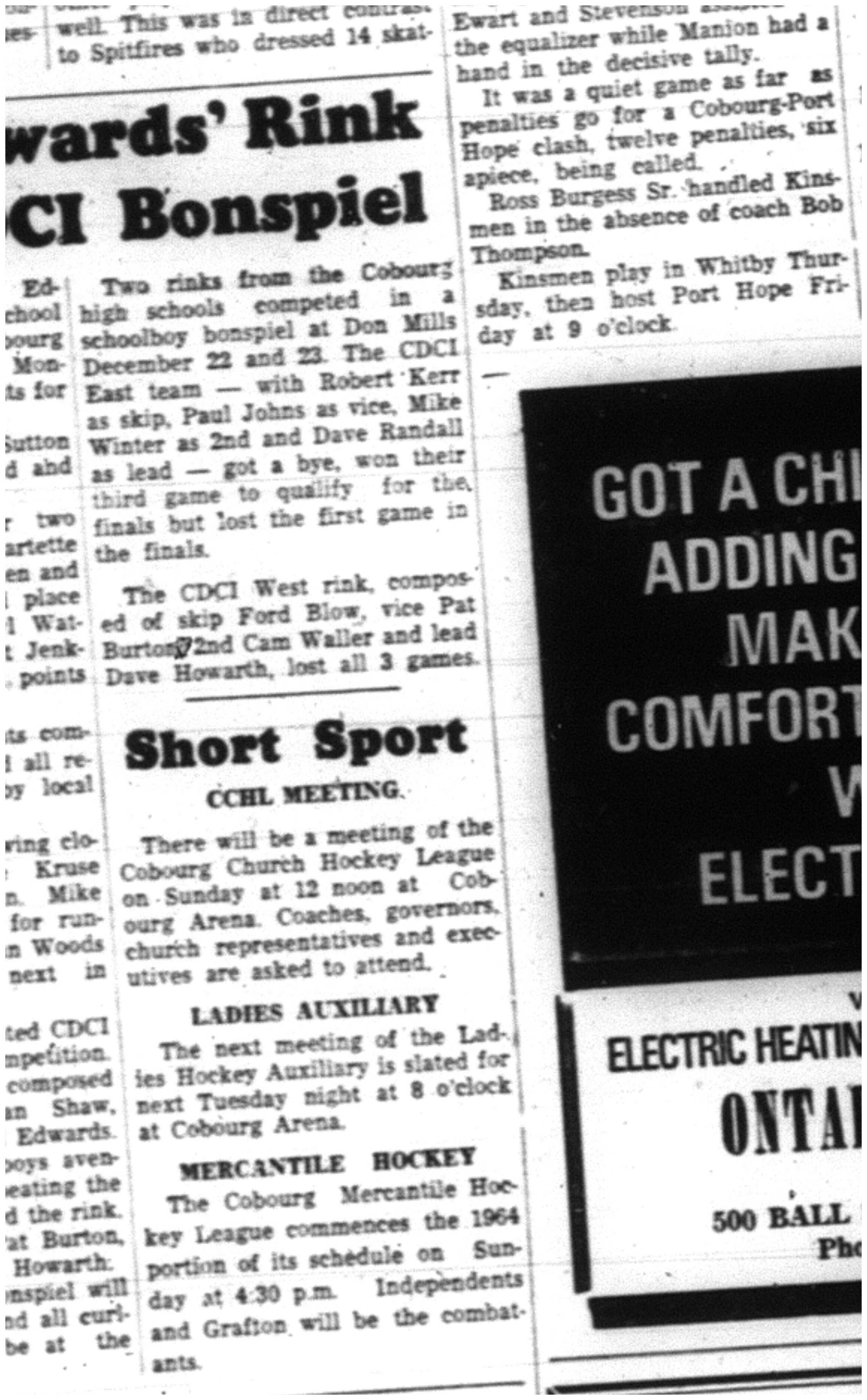 1964-01-01 Hockey -Ladies auxiliary -Cobourg Mercantile -CCHL 