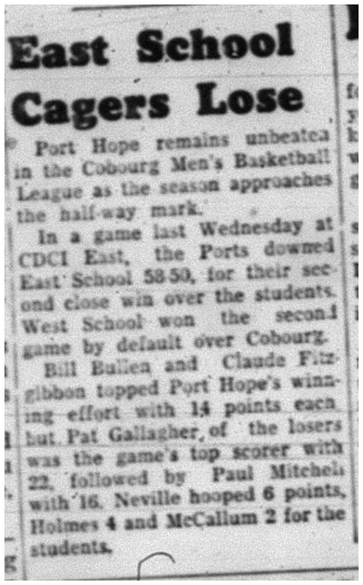 1964-01-22 Basketball -Port Hope vs. CDCI East
