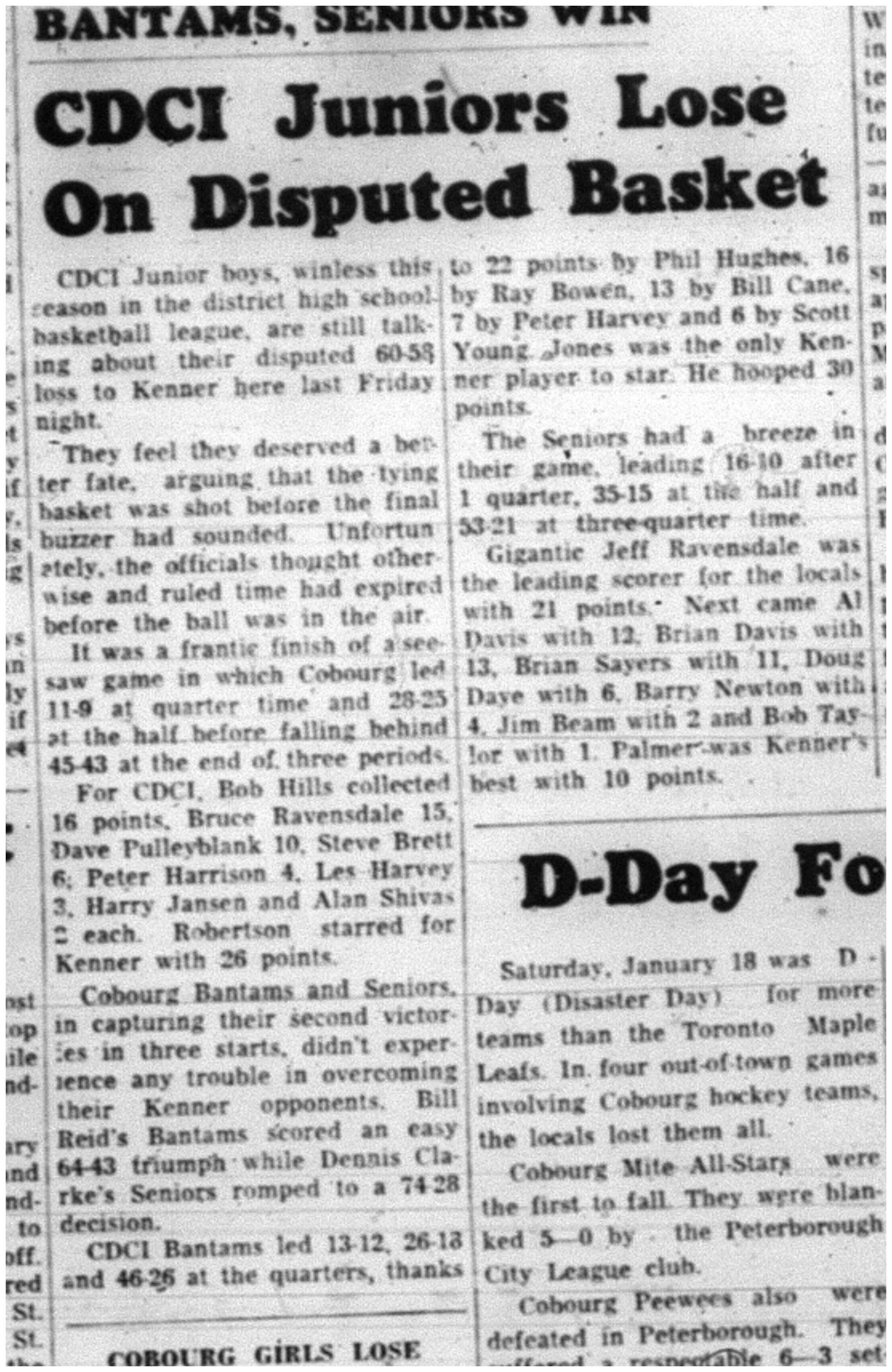 1964-01-22 Baskteball -CDCI junior boys vs. Kenner