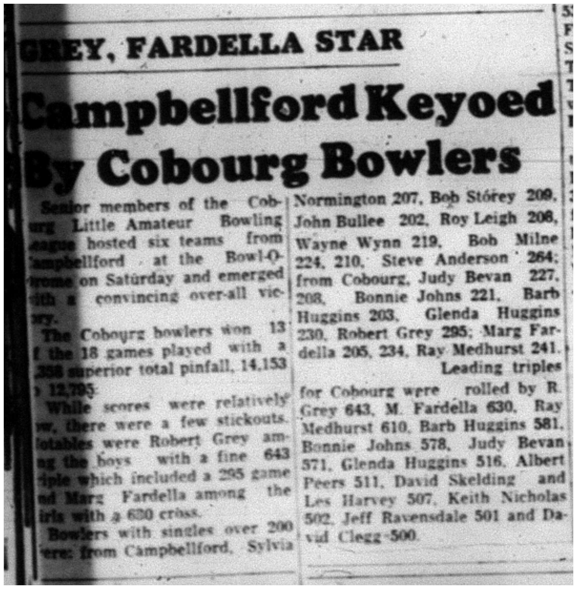 1964-01-22 Bowling -Campbellford vs. Cobourg