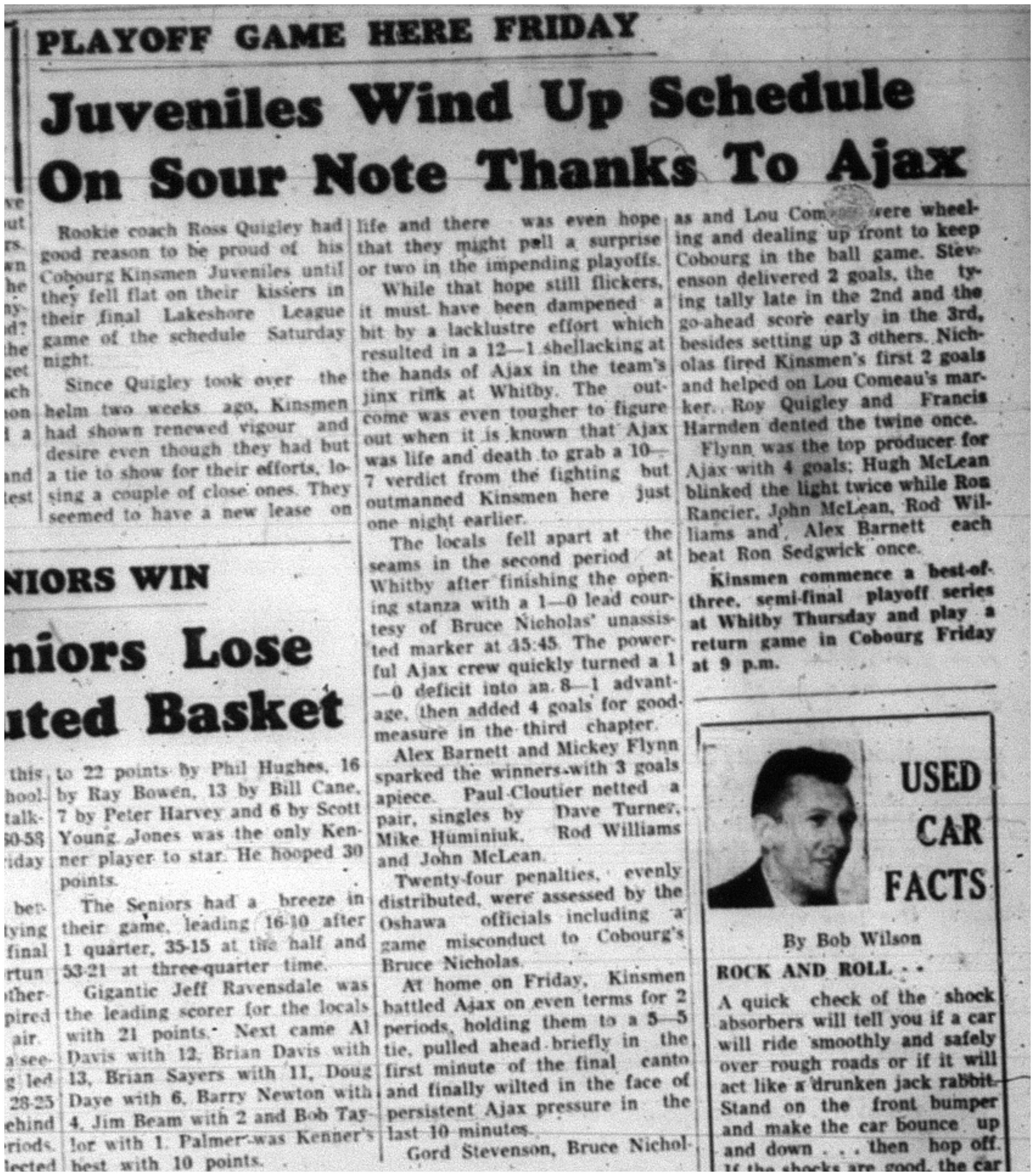 1964-01-22 Hockey -Cobourg Kinsmen Juveniles vs. Ajax -Ross Quigley