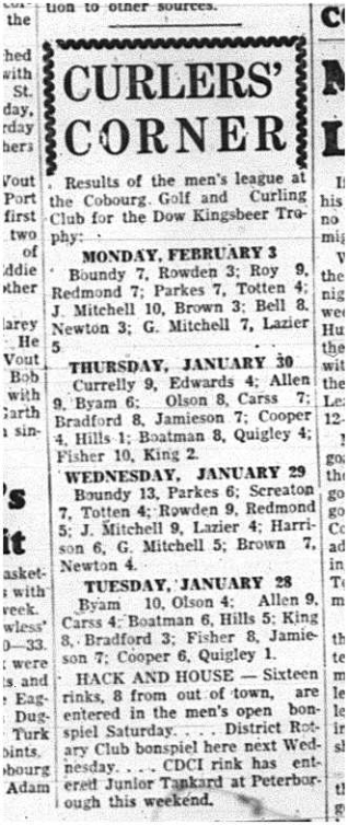1964-02-05 Curling -Cobourg mens curling results
