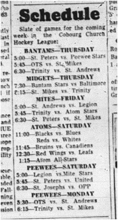 1964-02-12 Hockey -CCHL Schedule