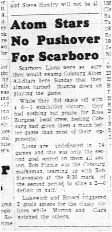 1964-02-12 Hockey -Cobourg Atom All-Stars vs. Scarboro Lions