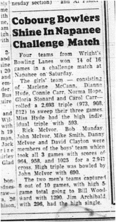 1964-02-19 Bowling -Cobourg vs Napanee