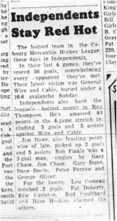 1964-02-19 Hockey -Independents -Cobourg Mercantile League