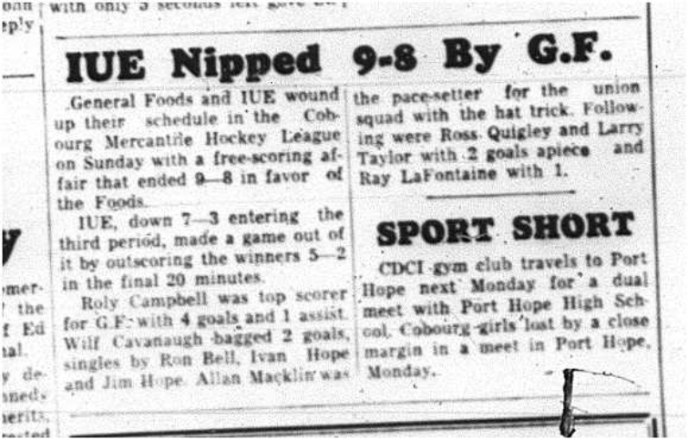 1964-02-26 Hockey -General Foods vs. IUE
