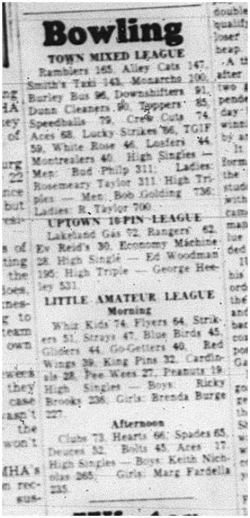 1964-03-04 Bowling -Town Mixed League -Uptown 10 pin League -Little Amateur League