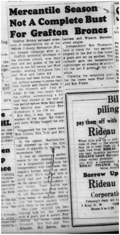 1964-03-04 Hockey -Grafton Broncs -Mercantile League