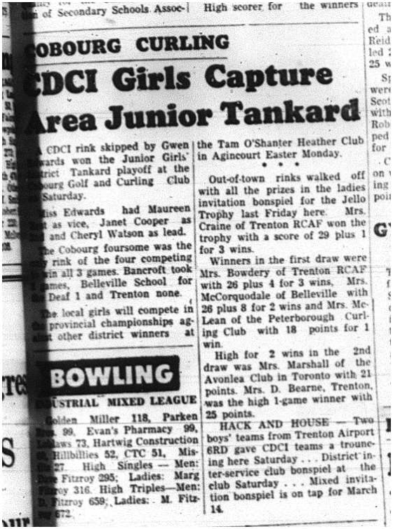 1964-03-04 School -Curling -CDCI Junior Girls