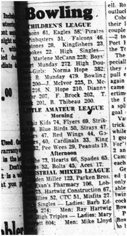 1964-03-11 Bowling -Childrens League -Little Amateur -Industrial Mixed League
