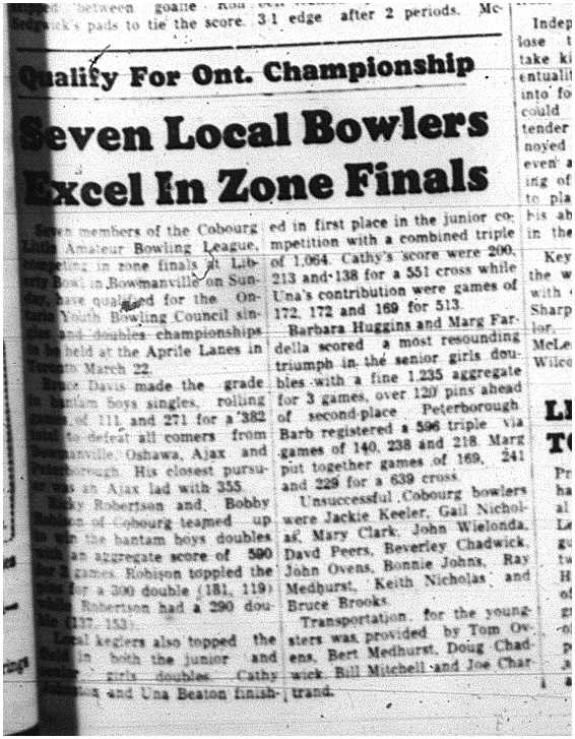 1964-03-11 Bowling -Cobourg Amateur Bowling League -Zone Finals