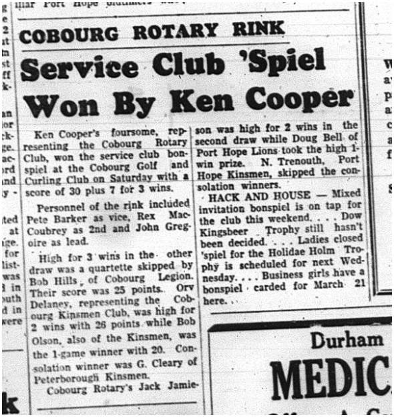 1964-03-11 Curling -Ken Cooper -Bonspiel