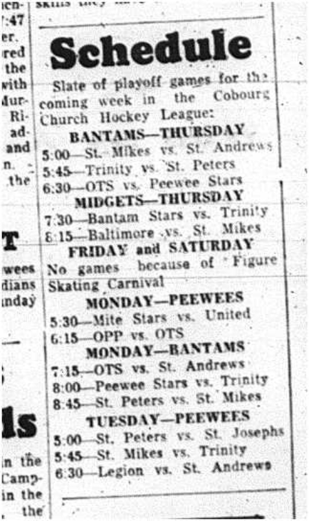 1964-03-11 Hockey -CCHL Schedule