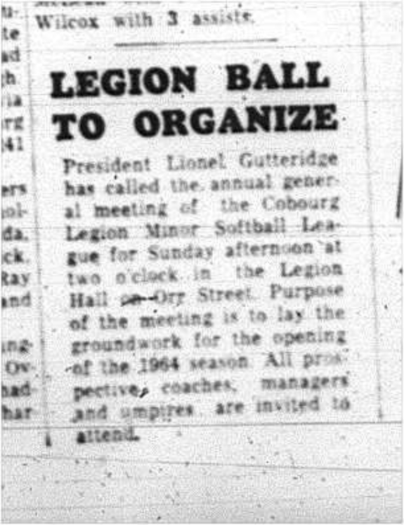 1964-03-11 Softball -Cobourg Legion Minor Softball League