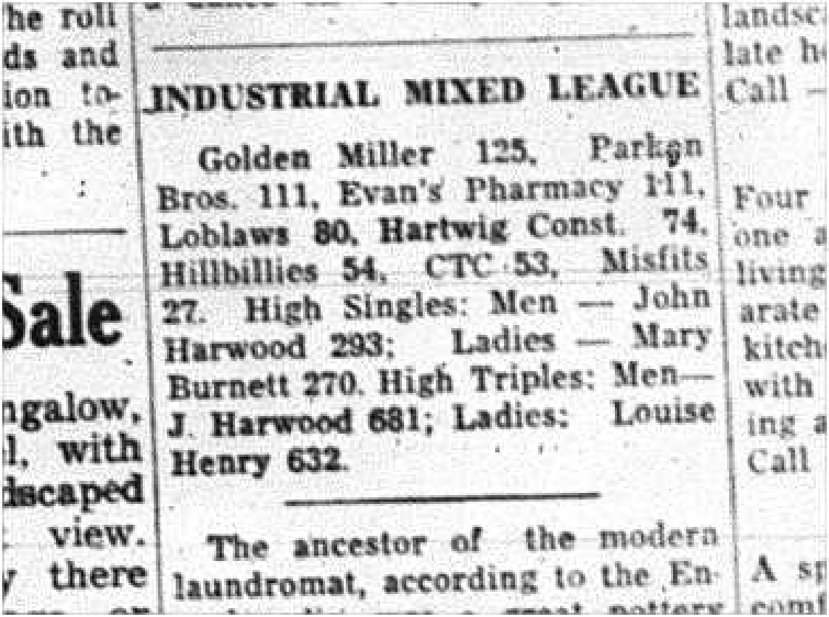 1964-03-18 Bowling -Industrial Mixed League