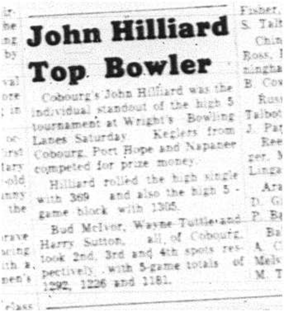 1964-03-18 Bowling -John Hilliard -Wrights Bowling Lanes