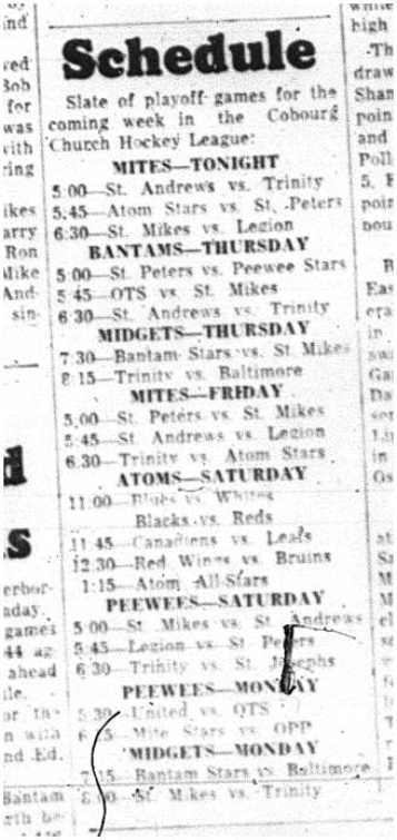 1964-03-18 Hockey -CCHL Schedule