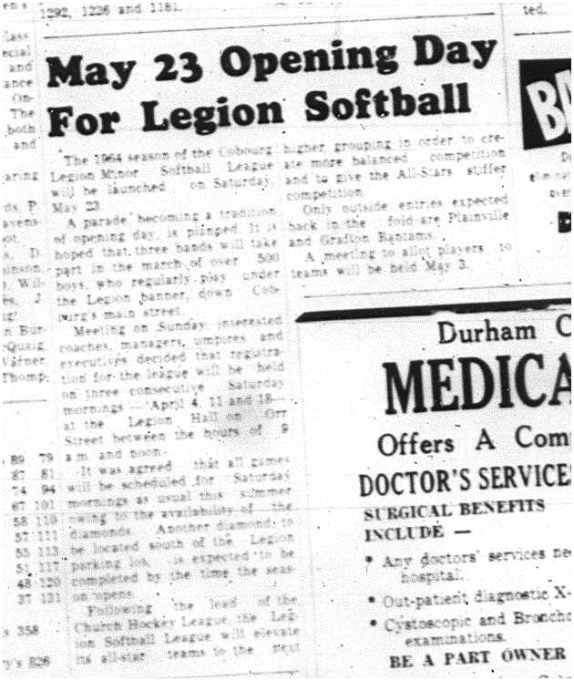 1964-03-18 Softball -Cobourg Legion Minor Softball League