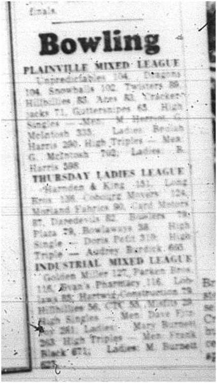 1964-03-25  Bowling -Planville Mixed League -Ladies League -Industrial League