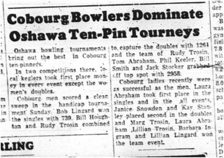 1964-03-25 Bowling -Oshawa Bowling Tournament -Cobourg Ten-Pinners