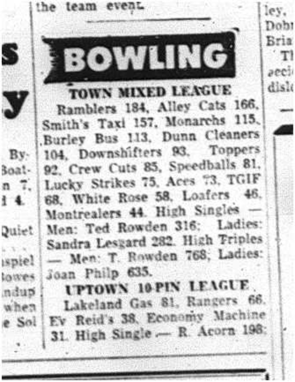 1964-03-25 Bowling -Town Mixed Legaue -Uptown 10-Pin League
