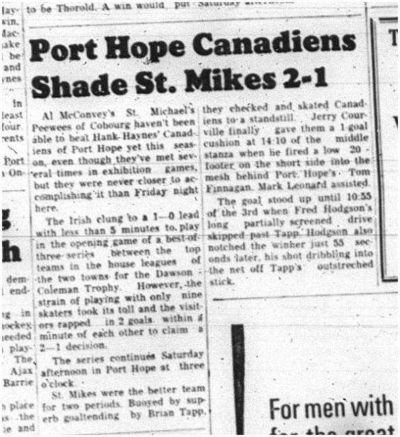 1964-04-01 Hockey -CCHL -Port Hope Canadiens Vs. St. Mikes