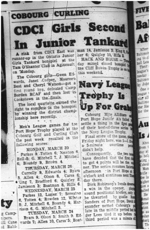 1964-04-01 School -Curling -CDCI Girls Cobourg Curling