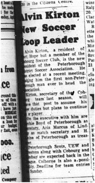 1964-04-08 Soccer -Cobourg Soccer Club -Alvin Kirton