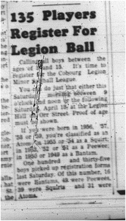 1964-04-08 Softball -Cobourg Legion Minor Softball League -Registration