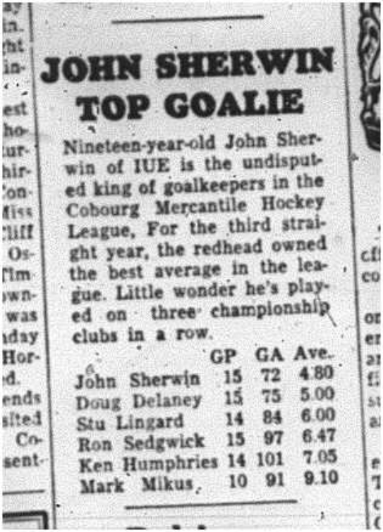 1964-04-15 Hockey -Cobourg Mercantile League -John Sherwin -IUE