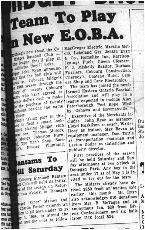 1964-04-22 Baseball - Boys - Cobourg Midget Baseball Club - E.O.B.A