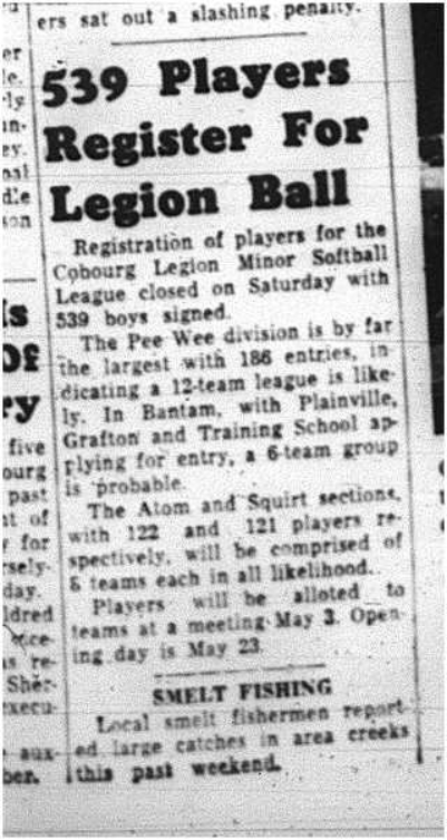 1964-04-22 Softball - Boys - Cobourg Legion Minor Softball League - Registration