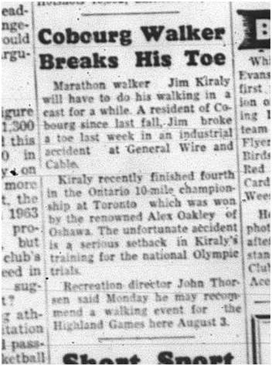 1964-04-22 Track and Field -Jim Kiraly -Cobourg marathon walker
