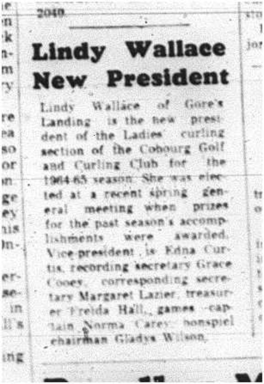 1964-04-29 Curling - Ladies - Lindy Wallace - Ladies Curling Section President
