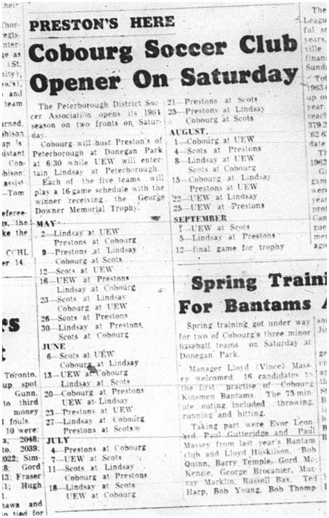1964-04-29 Soccer - Boys - Cobourg Soccer Club - Schedule