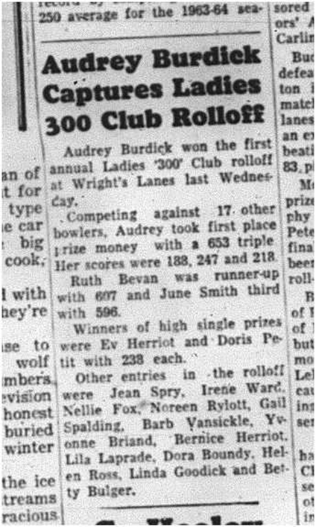 1964-05-06 Bowling - Ladies - Audrey Burdick - 300 Club Rolloff