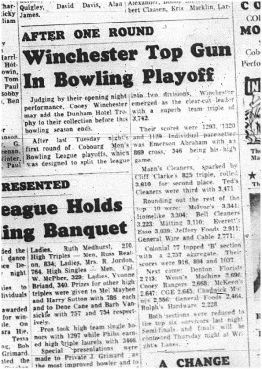 1964-05-06 Bowling - Mens - Cobourg Bowling League-Playoffs -Cooey Winchester