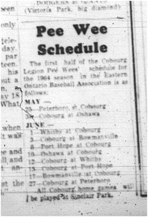 1964-05-20 Baseball - Boys  - Peewee Schedule