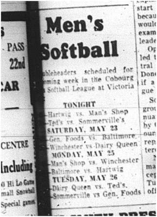 1964-05-20 Softball - Mens - Schedule