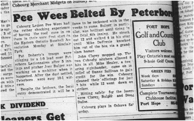 1964-05-27 Baseball - Cobourg Legion Peewees vs. Peterborough