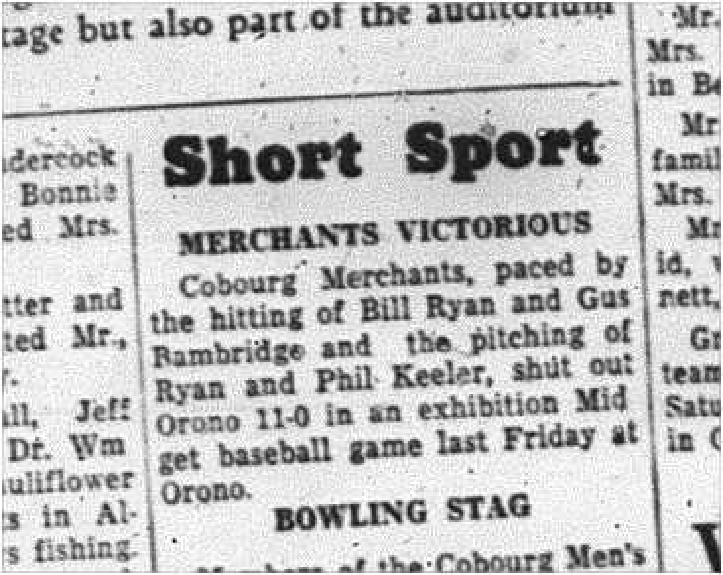 1964-05-27 Baseball -Mens - Cobourg Merchants Vs. Orono - Short Sport