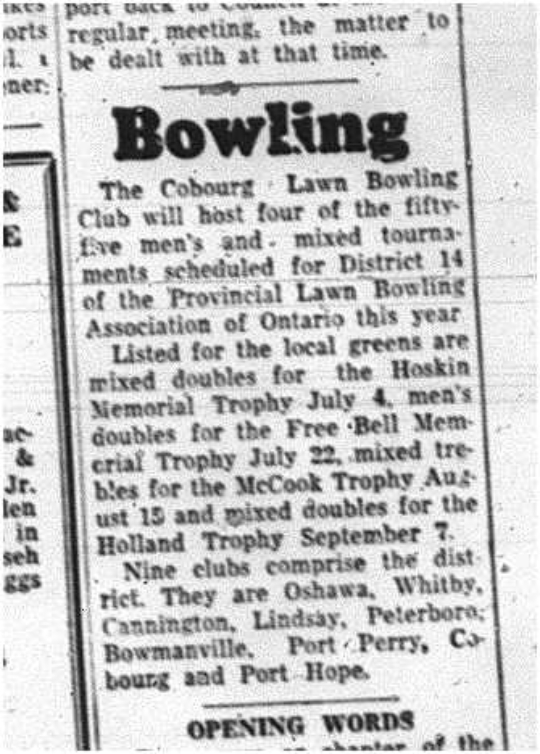 1964-05-27 Lawn Bowling - Fifty Five Mens Tournaments - Mixed Tournaments