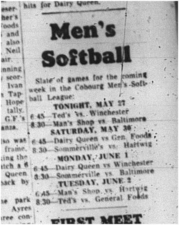 1964-05-27 Softball - Mens - Schedule