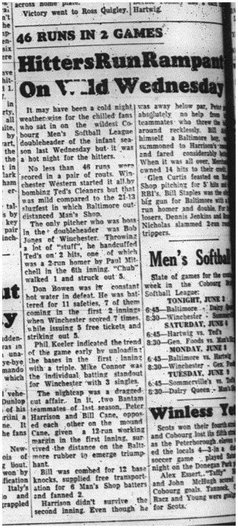 1964-06-03  Softball - Mens - Doubleheader - Schedule