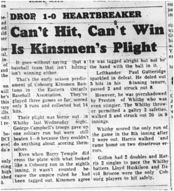 1964-06-03 Baseball - Mens - Cobourg Kinsmen Bantams Vs. Whitby