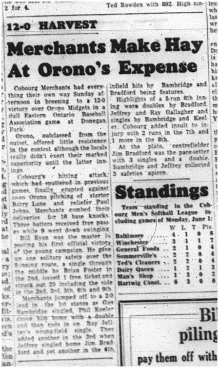 1964-06-03 Baseball - Mens - Cobourg Merchants Vs. Orono Midgets