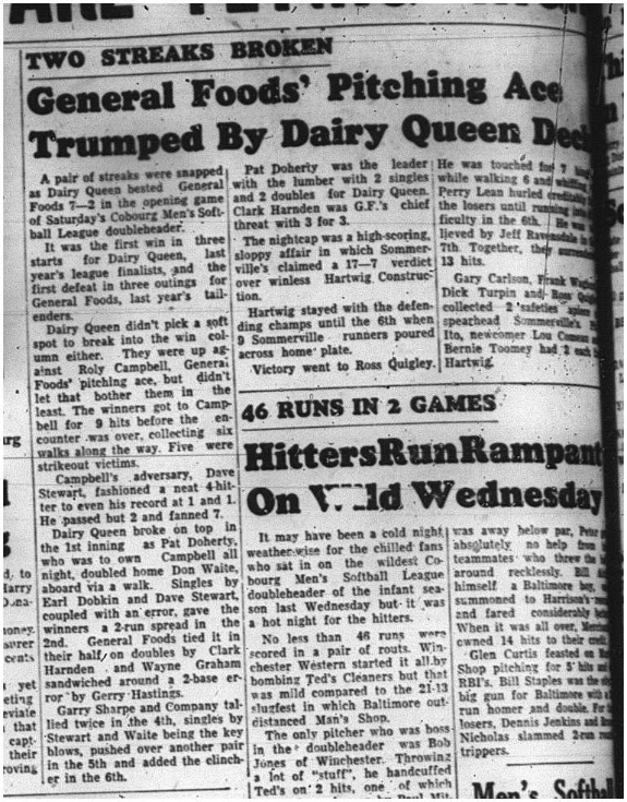 1964-06-03 Softball - Mens - General Foods Vs. Dairy Queen